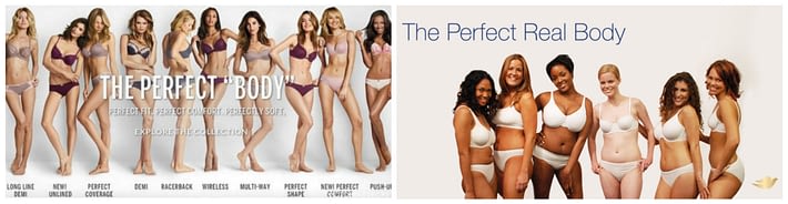 Imágenes de las campañas de Victoria Secrets y Dove "The Perfect Body"